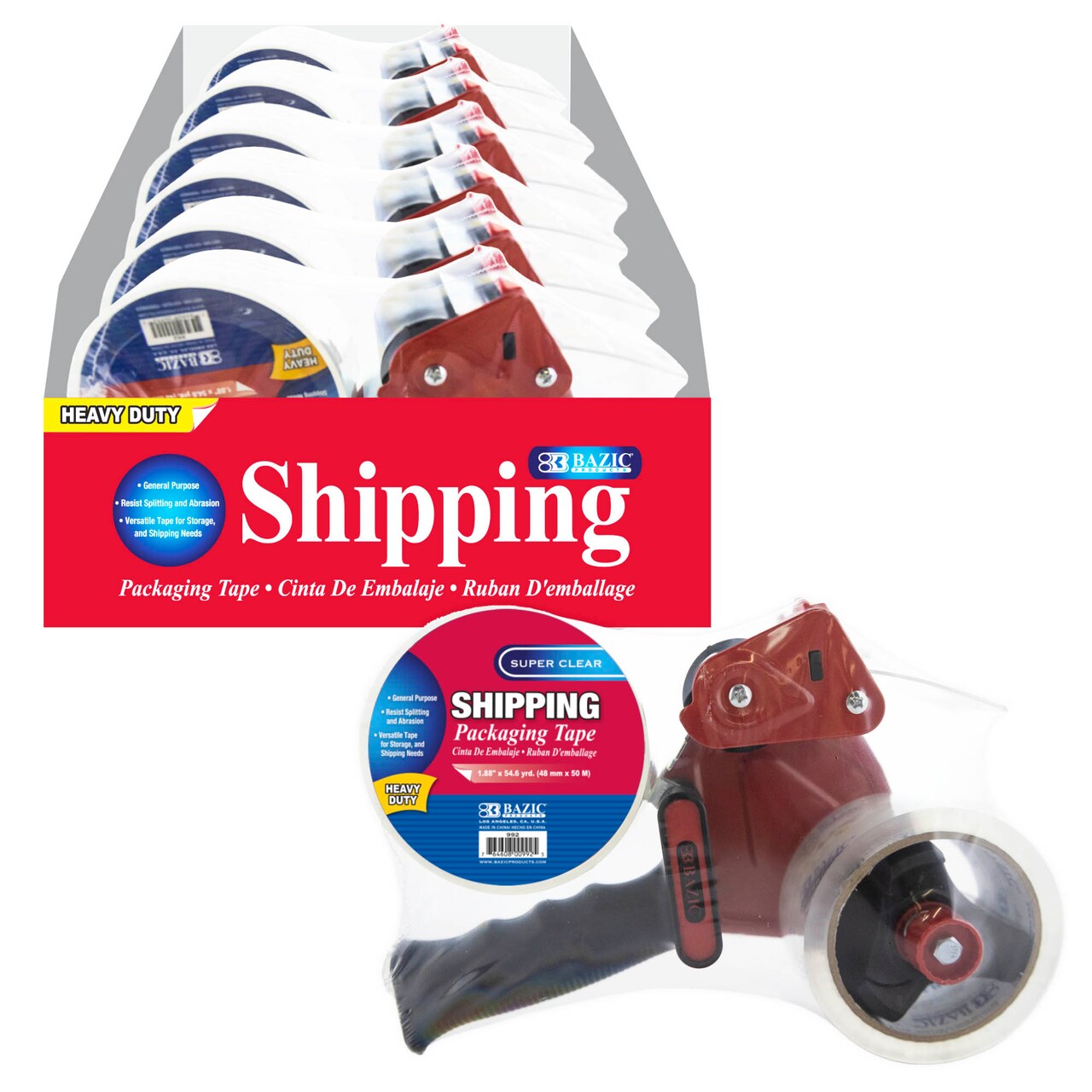 BAZIC Packaging Tape Dispenser, (2) 1.88" X 54.6 Yards Clear Tape